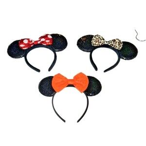 Minnie Mouse Sparkled Ears Lot Orange Red Polka Dot Cheetah Bow